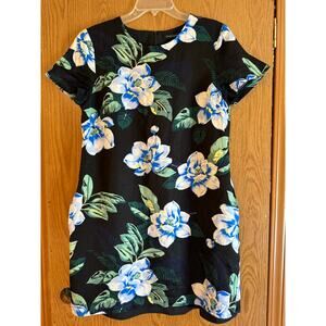 Banana Republic Linen Blend Dress Size 14 Black Floral Print